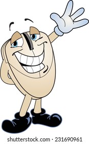 Vector drawing of cartoon computer mouse grinning, hand in air