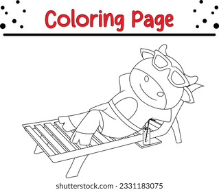 vector drawing of cartoon cow. Black and white vector illustration of animals. Coloring Book for children.