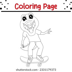 vector drawing of cartoon crocodile. Black and white vector illustration of animals. Coloring Book for children.