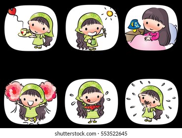 vector drawing cartoon cute girl set - Shutterstock ID 553522645