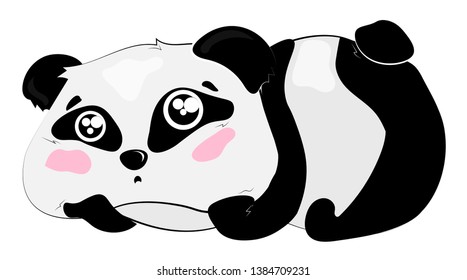 vector drawing of a cartoon cute little panda black and white