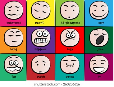 Vector Drawing Cartoon Different Expressions Stock Vector (Royalty Free ...