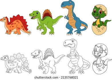 vector drawing of cartoon dinosaur, for coloring book.
