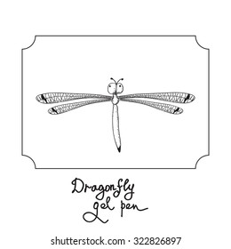 Vector drawing cartoon dragonfly. Illustration for sketch