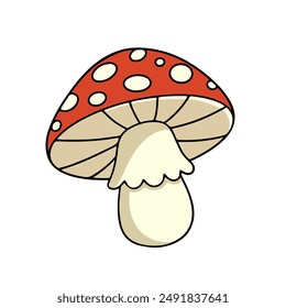 Vector drawing cartoon fly agaric mushroom. Isolated color children's illustration on white background
