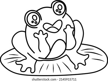 vector drawing of cartoon frog for coloring book.