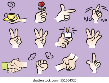 vector drawing cartoon hands set