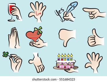 vector drawing cartoon hands set