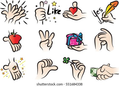 vector drawing cartoon hands set