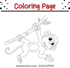 vector drawing of cartoon monkey. Black and white vector illustration of animals. Coloring Book for children.