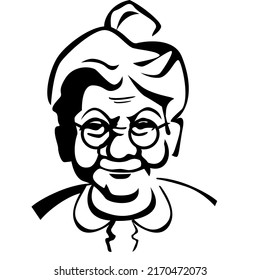 Vector drawing of cartoon old granny in glasses friendly smile, very suitable for icons or logos