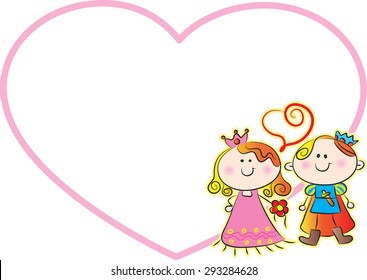 vector drawing cartoon Prince and Princess fall in love