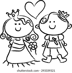 vector drawing cartoon Prince and Princess