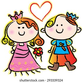 vector drawing cartoon Prince and Princess