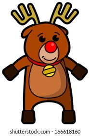 Vector drawing of a cartoon reindeer with red nose