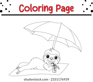 vector drawing of cartoon sloth. Black and white vector illustration of animals. Coloring Book for children.