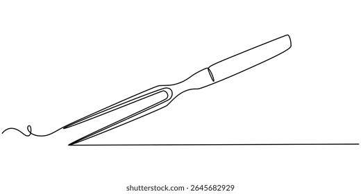 Vector drawing of a carving fork, continuous one line drawing, Serving Fork, Barbecue Fork Icon, Illustration of a two pronged fork with handle featuring three equally spaced circular openings design.