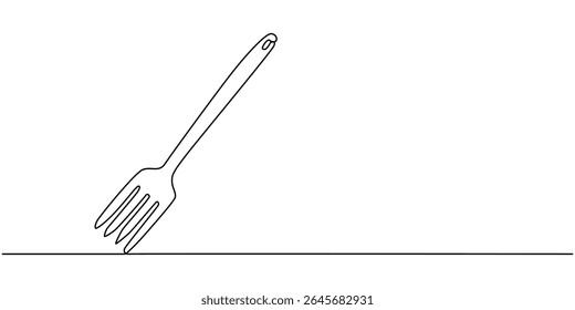Vector drawing of a carving fork, continuous one line drawing, Serving Fork, Barbecue Fork Icon, Illustration of a two pronged fork with handle featuring three equally spaced circular openings design.