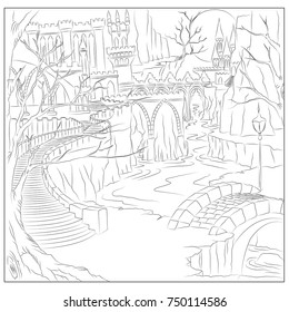 vector drawing the castle for coloring.drawing isolated on white background
