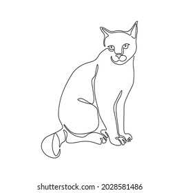 Vector drawing of a cat with a continuous line. Cute pet one line on a white background. Cat sitting on paws isolated on a white background.Hand drawn design silhouette cat 