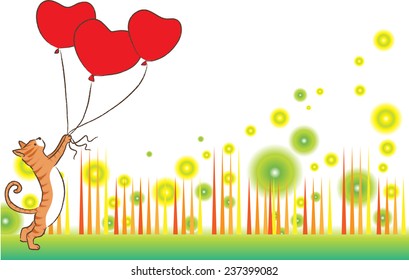 vector drawing cat and heart shape with blank border