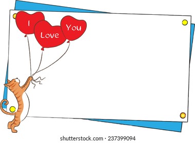 vector drawing cat and heart shape with blank border