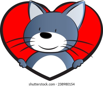 vector drawing cat and heart shape icon