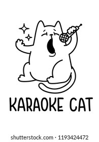 A Vector Drawing Of A Cat Singing In A Karaoke Holding A Microphone With Stars Around