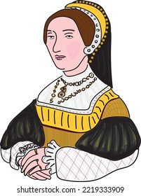 Vector drawing of Catherine Howard (1521-1542), the fifth wife of Henry VIII of England. She was beheaded in 1542.