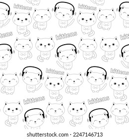 Dibujo vectorial de gatos. El gato escucha música. Encantadoras mascotas.