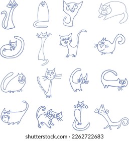 Vector drawing of cats in the doodle style.
