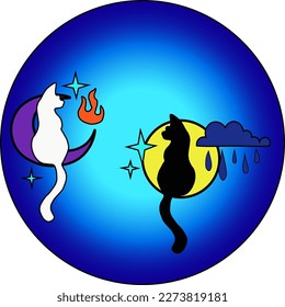 Vector drawing Cats on the moon and sun