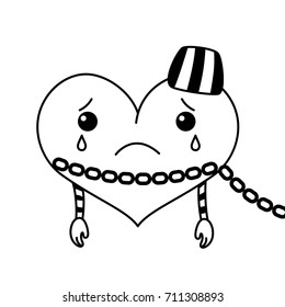 Vector drawing of a chained heart.The inability to do what the heart wants due to obligations. Black and white.