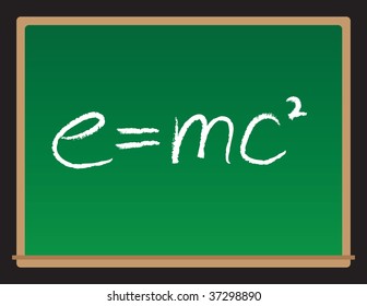A vector drawing of a chalkboard with the theory of relativity written on it.