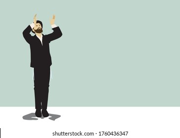 Vector drawing of a chassid. Religious orthodox Jew. Torah observant and commandments. Praying, crying, sighing, begging,
The figure is wearing a hat, and a black suit, with tassels on both sides.