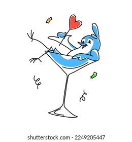 vector drawing of cheerful blue bird in a glass, holding a lollipop in the form of a heart. Can be used for valentine's day greetings, love messages, or sorry. Character design