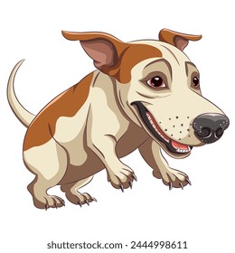 Vector drawing of a cheerful fat jumping dog isolated on a white background.