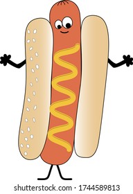 Vector dibujando un animado perro caliente