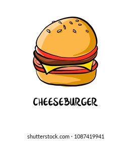 vector drawing cheesburger, doodle food element, hand drawn illustration