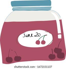 Dibujo vectorial de mermelada de cerezo. Esbozo en color, hecho a mano. Excelente idea para una postal , calendario, invitación de vacaciones, papel envolvente. Adecuado para hacer recetas, marcos, diarios.