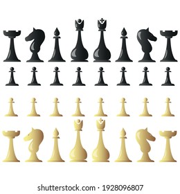 Vector Drawing Of Chess Pieces In Profile On A White Background.