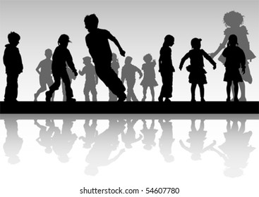 El vector dibujando al niño en movimiento. Silhouette sobre fondo blanco