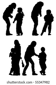 El vector dibujando al niño en movimiento. Silhouette sobre fondo blanco