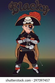 Vector drawing of a child in a pirate costume