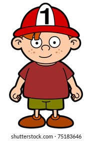 Vector drawing of a child width a fireman's helmet.