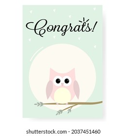 Vector drawing of a childish card with an owl