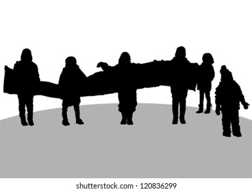 Desenho vetorial de crianças com uma faixa nas mãos
