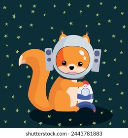 Vector drawing for children. Forest dwellers are space travelers.