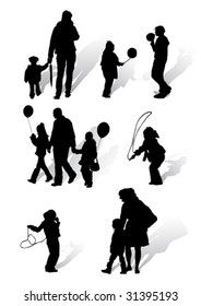 vector dibujando a niños y padres para caminar sobre un fondo blanco