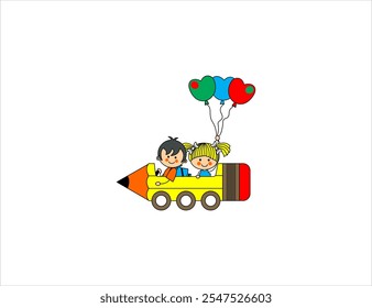 vector drawing children playing with pencil